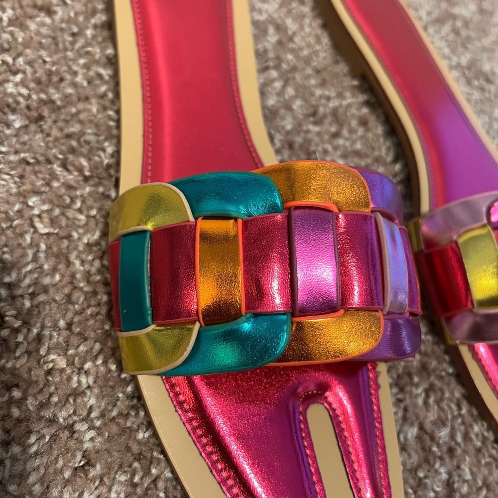 Metallic Multicolor Braided Slide Sandals